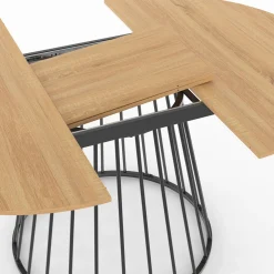 Table à manger extensible ronde 110-150 cm 4-8 personnes bois et pied filaire noir