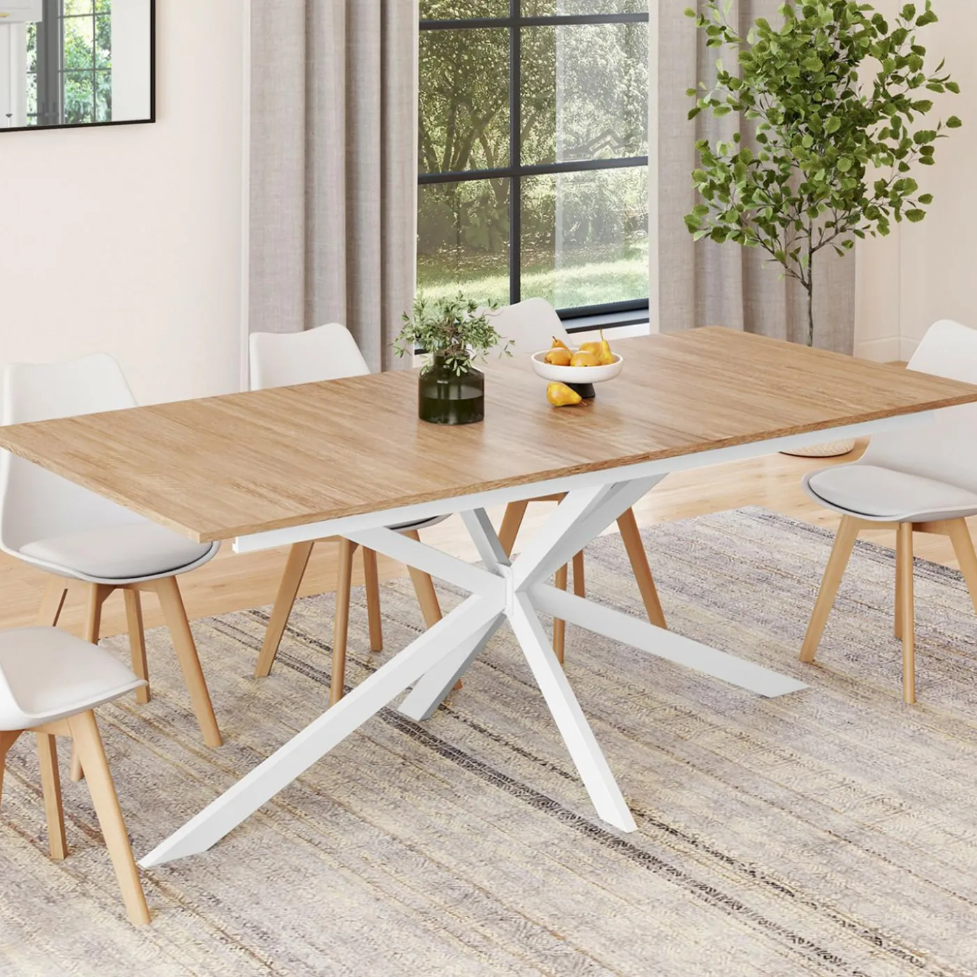 Table à manger extensible rectangle pied araignée bois