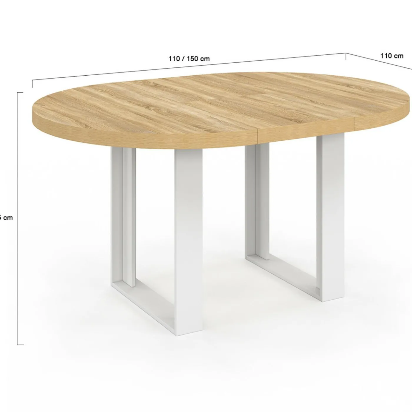 Table à manger extensible ronde bois et blanc 110-150 cm pour 4 à 6 personnes