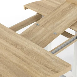 Table à manger extensible ronde bois et blanc 110-150 cm pour 4 à 6 personnes
