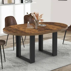 Table à manger extensible ronde 4-6 personnes bois foncé effet vieilli et noir