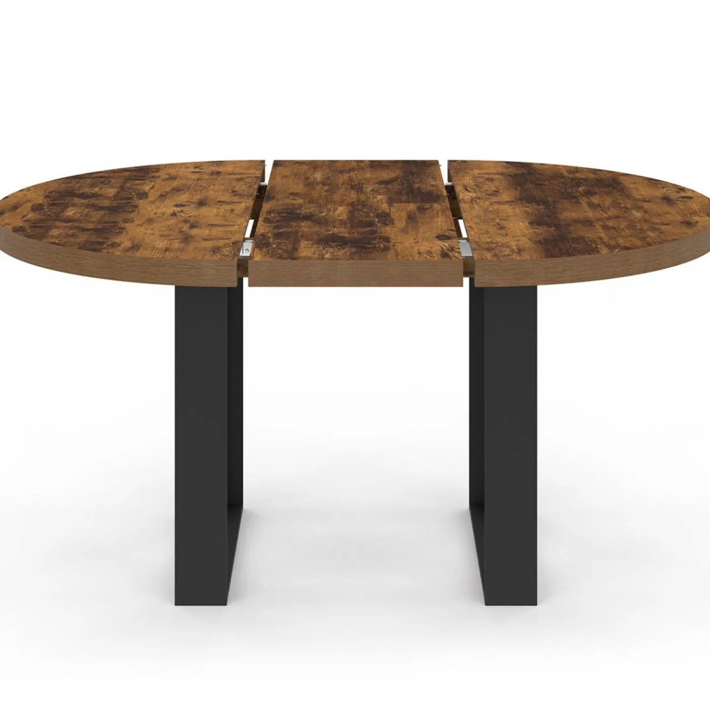Table à manger extensible ronde 4-6 personnes bois foncé effet vieilli et noir