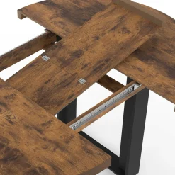 Table à manger extensible ronde 4-6 personnes bois foncé effet vieilli et noir