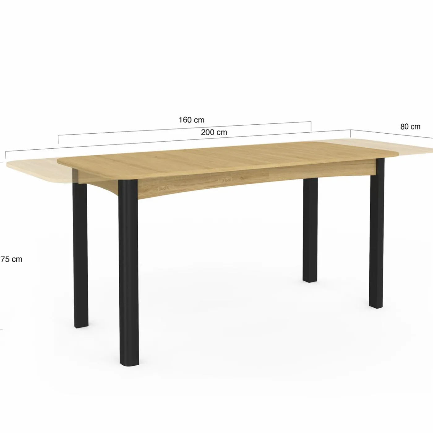 Table à manger extensible rectangulaire bois et noir