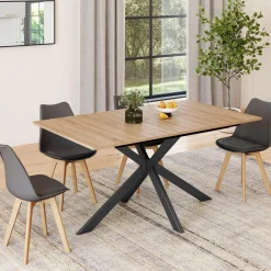 Table à manger extensible 6-10 personnes bois et noir 160-200 cm