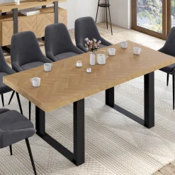Table à manger extensible rectangulaire effet chevrons et noir