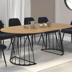Table à manger extensible ronde 4-10 personnes bois et noir 110 - 200 cm