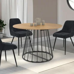 Table à manger extensible ronde 4-10 personnes bois et noir 110 - 200 cm