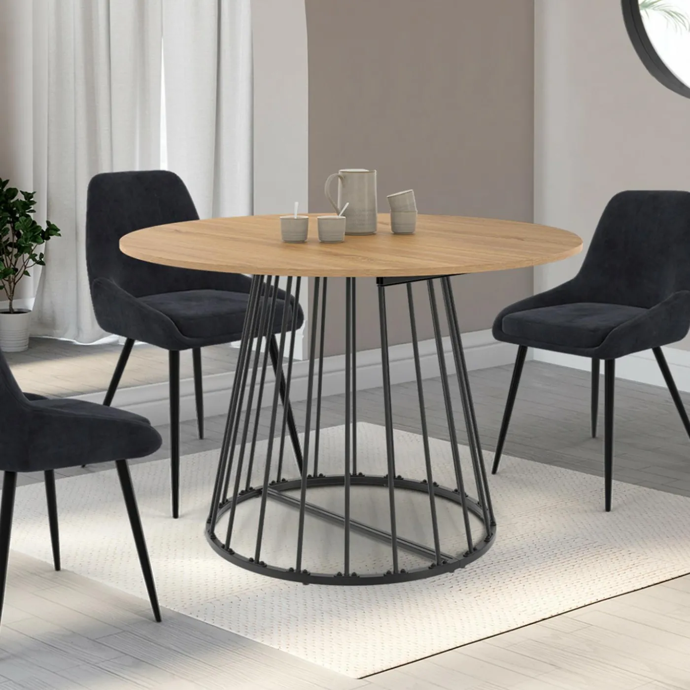 Table à manger extensible ronde 4-10 personnes bois et noir 110 - 200 cm