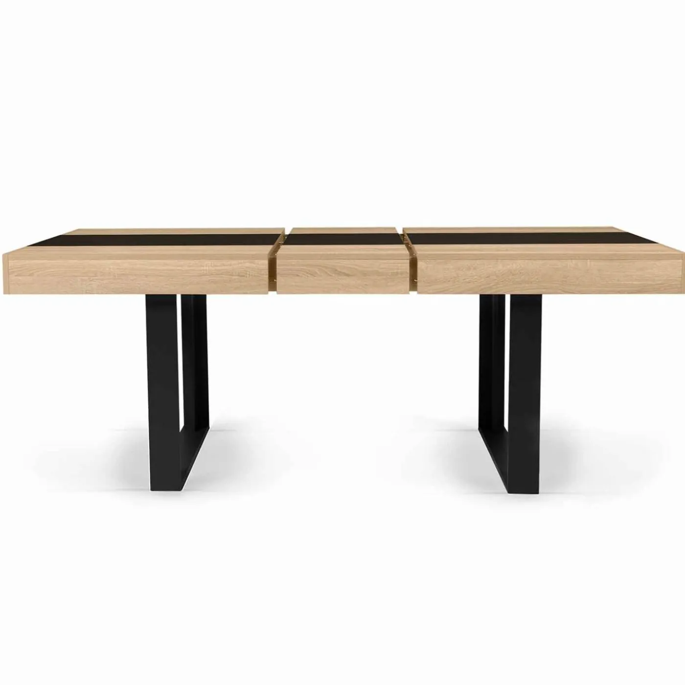 Table à manger extensible 6-10 personnes bois et bande centrale noire