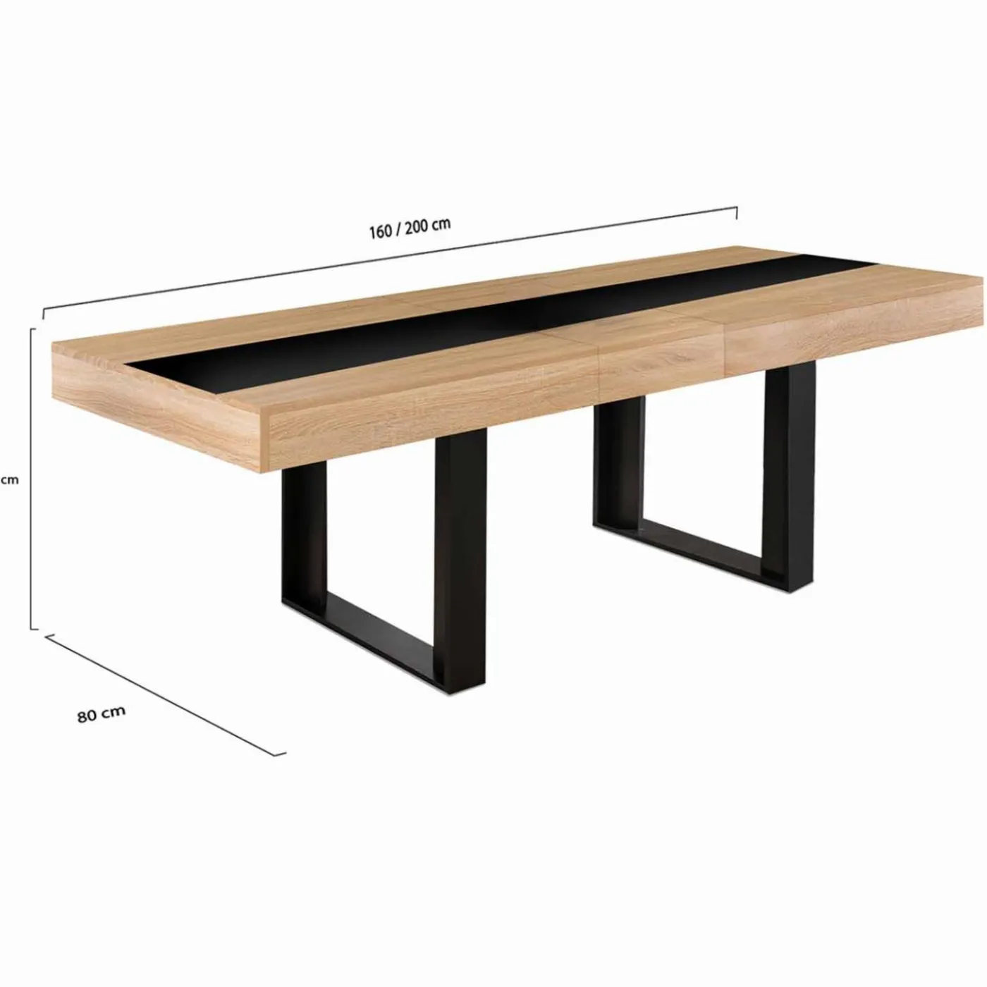 Table à manger extensible 6-10 personnes bois et bande centrale noire