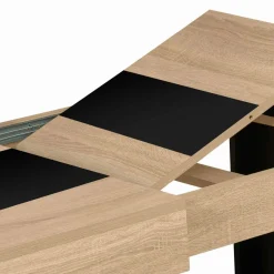 Table à manger extensible 6-10 personnes bois et bande centrale noire