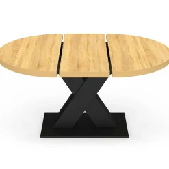 Table à manger extensible ronde 4-8 personnes bois et noir 110 - 150cm