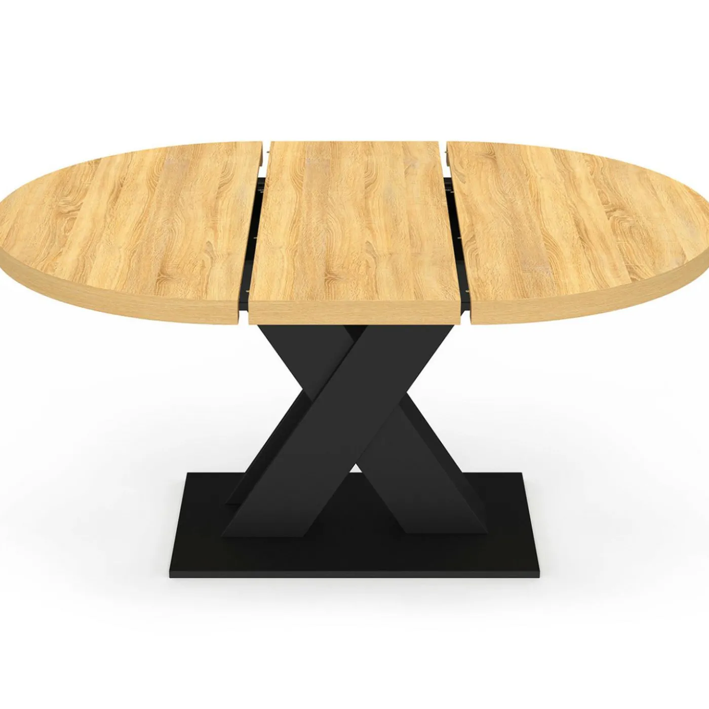 Table à manger extensible ronde 4-8 personnes bois et noir 110 - 150cm