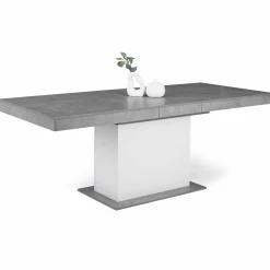 Table à manger extensible béton et blanc 6-10 personnes 160-200 cm