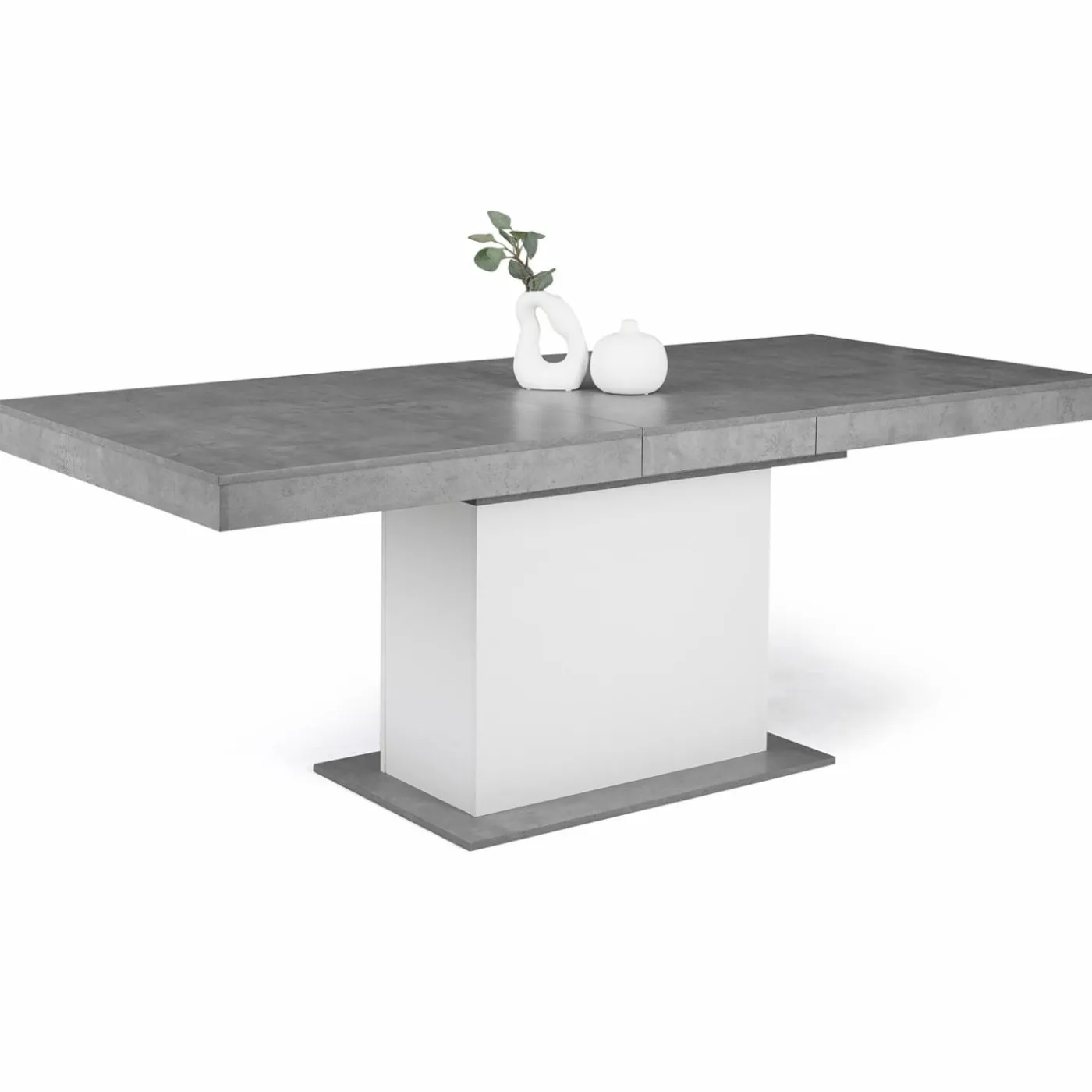 Table à manger extensible béton et blanc 6-10 personnes 160-200 cm