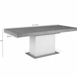 Table à manger extensible béton et blanc 6-10 personnes 160-200 cm