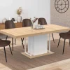 Table à manger extensible rectangulaire bois façon hêtre et blanc