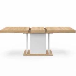 Table à manger extensible rectangulaire bois façon hêtre et blanc