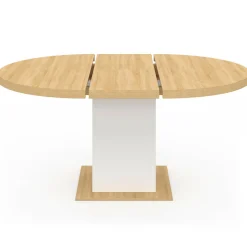 Table à manger extensible ronde 4-8 personnes bois et blanc 120-160 cm