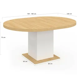 Table à manger extensible ronde 4-8 personnes bois et blanc 120-160 cm