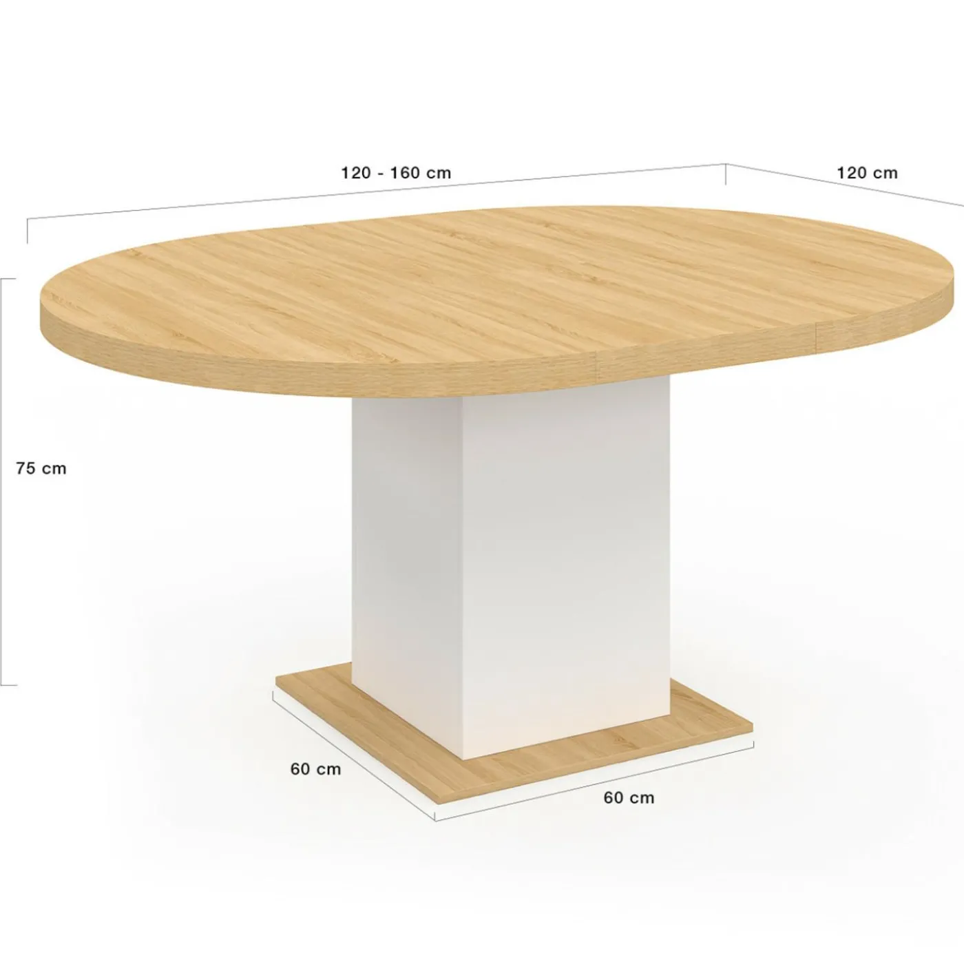 Table à manger extensible ronde 4-8 personnes bois et blanc 120-160 cm