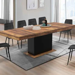 Table à manger extensible rectangle bois foncé et noir