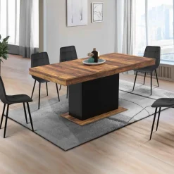 Table à manger extensible rectangle bois foncé et noir