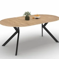 Table à manger extensible ronde 110-200 cm 4-10 personnes bois et pied araignée noir