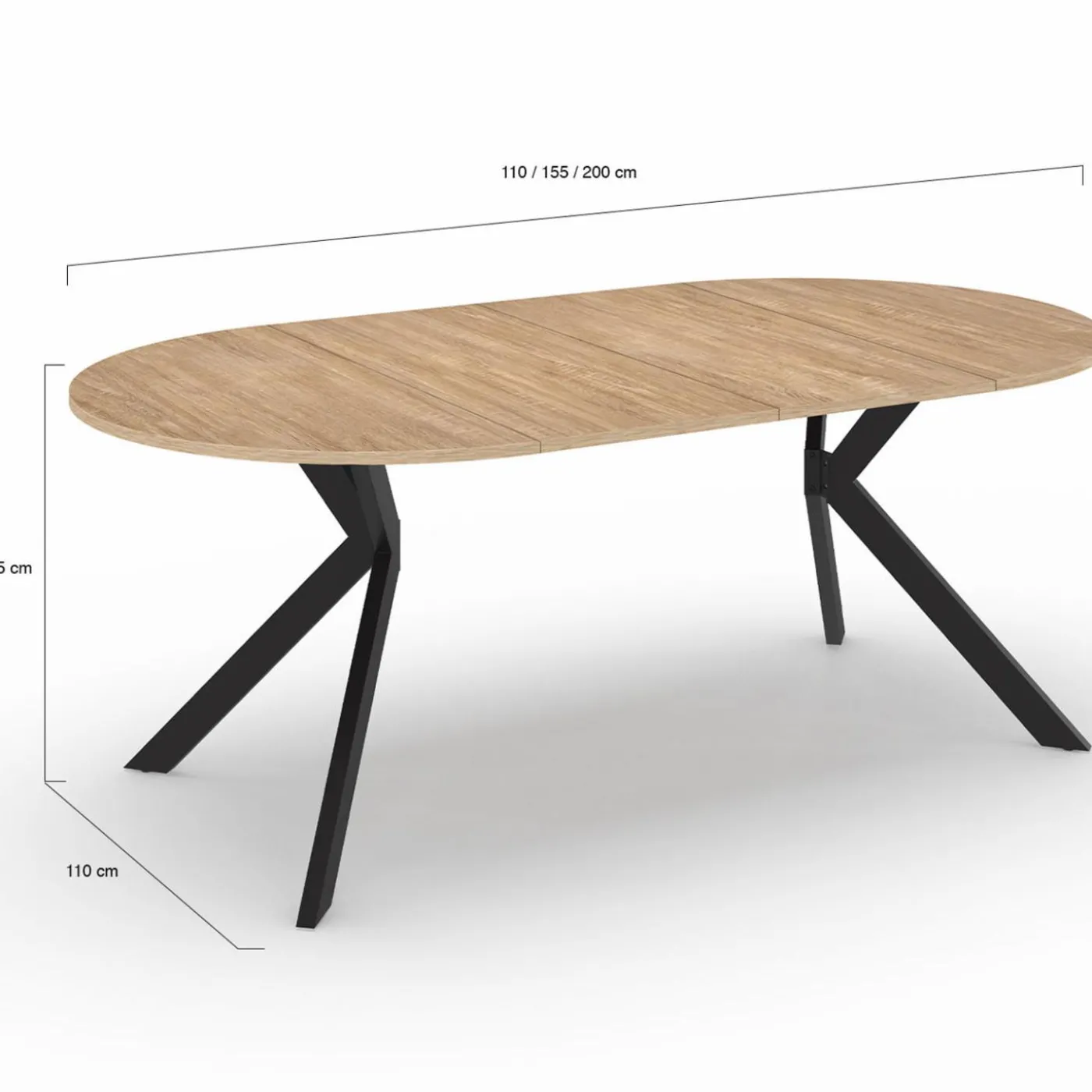 Table à manger extensible ronde 110-200 cm 4-10 personnes bois et pied araignée noir
