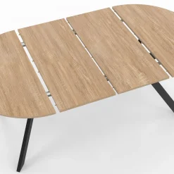 Table à manger extensible ronde 110-200 cm 4-10 personnes bois et pied araignée noir