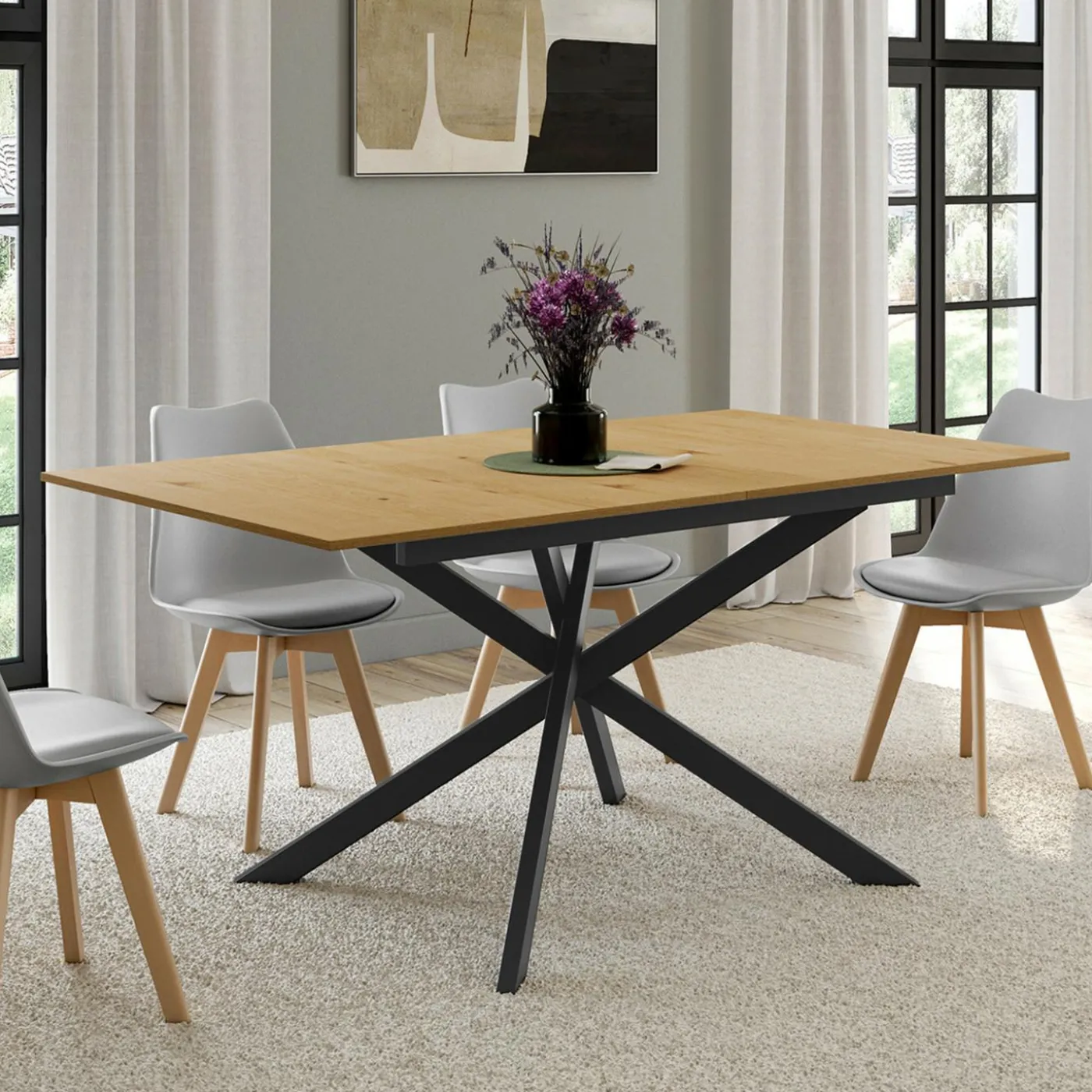 Table à manger extensible bois et noir 6-10 personnes 160-200 cm