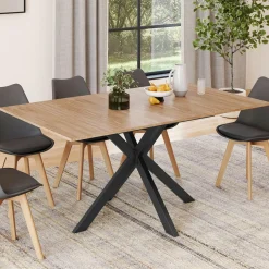 Table à manger extensible rectangle 120-160 cm 4-8 personnes pied araignée bois et noir