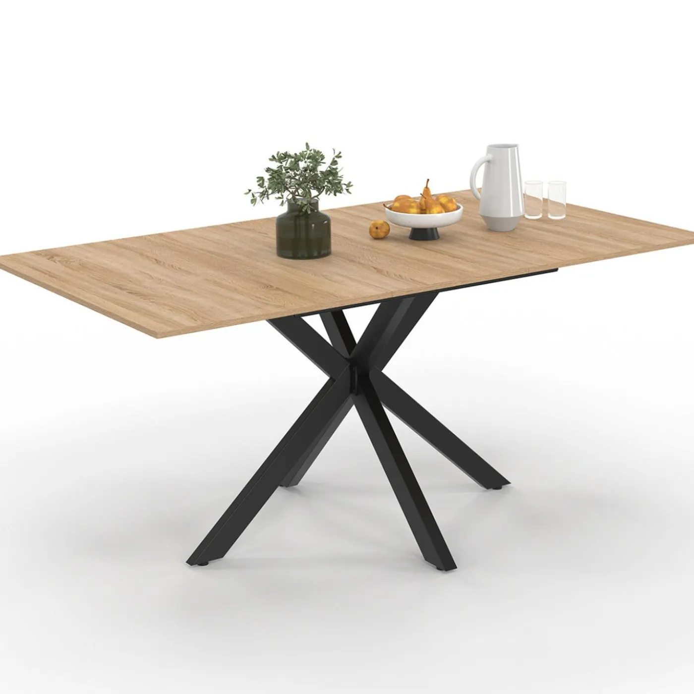 Table à manger extensible rectangle 120-160 cm 4-8 personnes pied araignée bois et noir