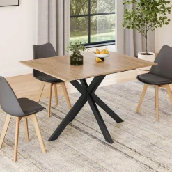 Table à manger extensible rectangle 120-160 cm 4-8 personnes pied araignée bois et noir
