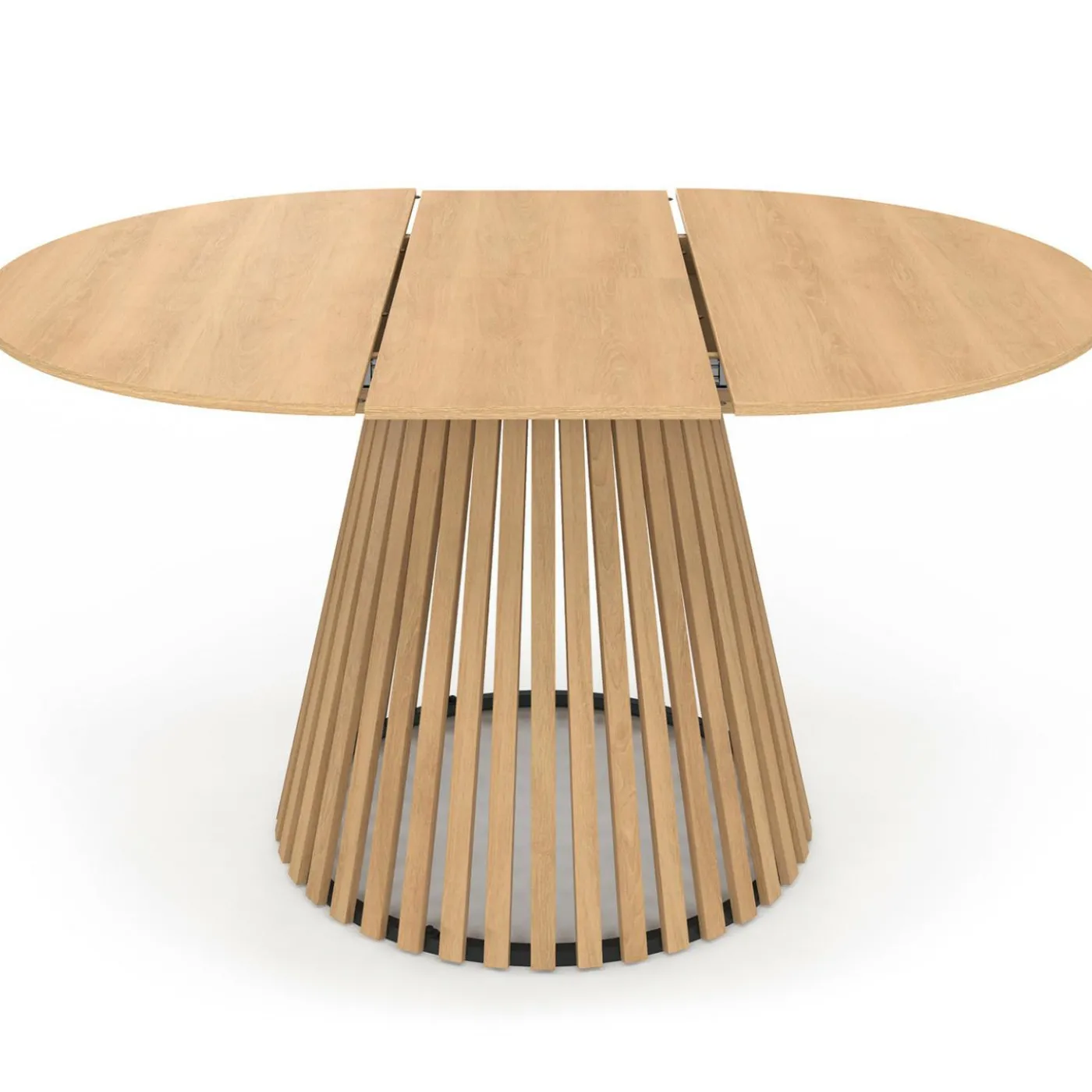 Table à manger extensible ronde 4-8 personnes pied bois en lattes et plateau bois 110 - 150cm