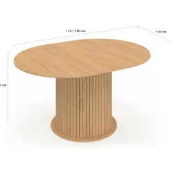 Table à manger extensible ronde 4-8 personnes pied lattes avec rangement 110-150 cm