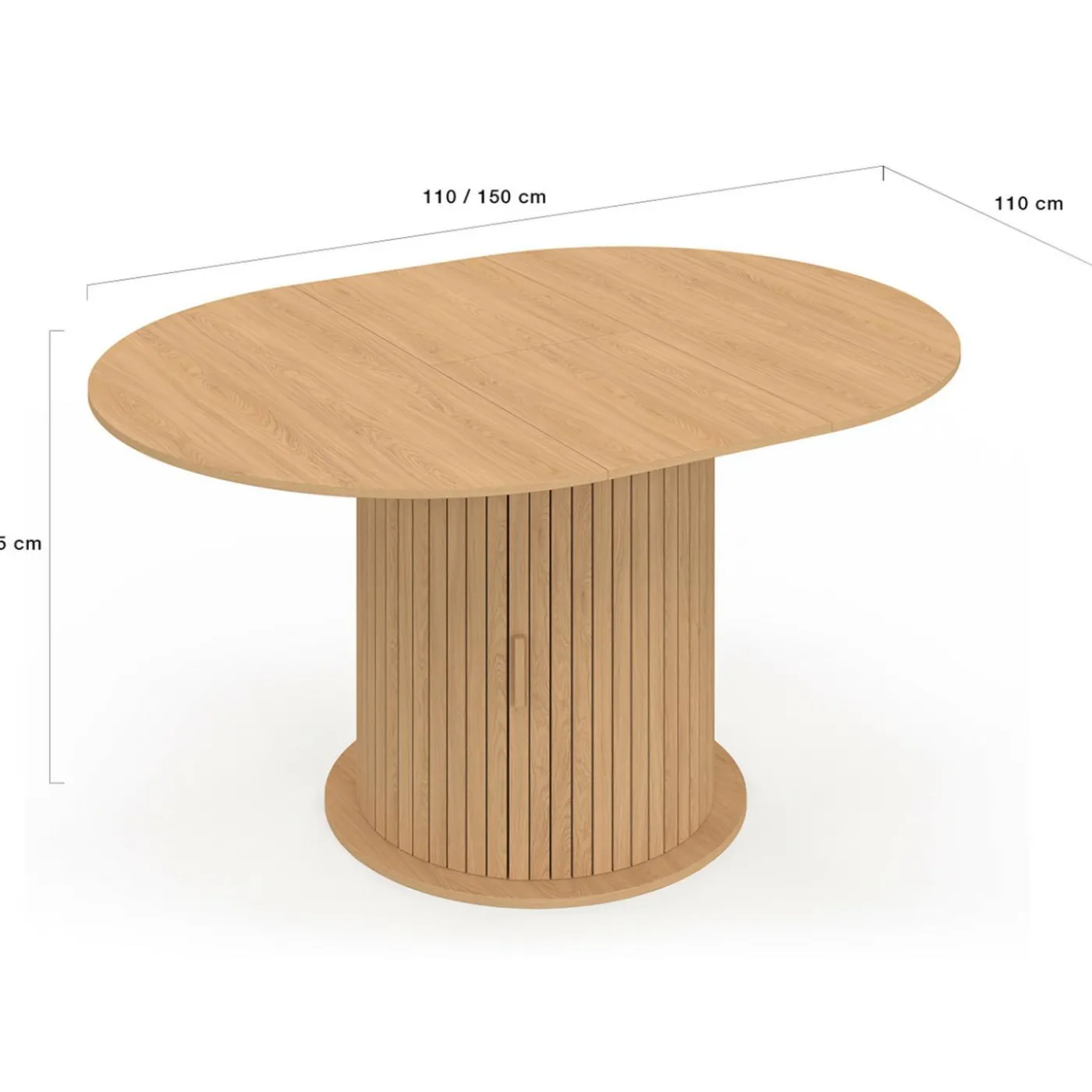 Table à manger extensible ronde 4-8 personnes pied lattes avec rangement 110-150 cm