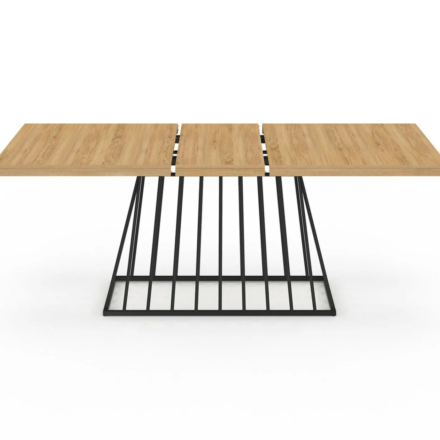 Table à manger extensible rectangle 160-200 cm 6-10 personnes plateau bois et pied filaire en métal noir