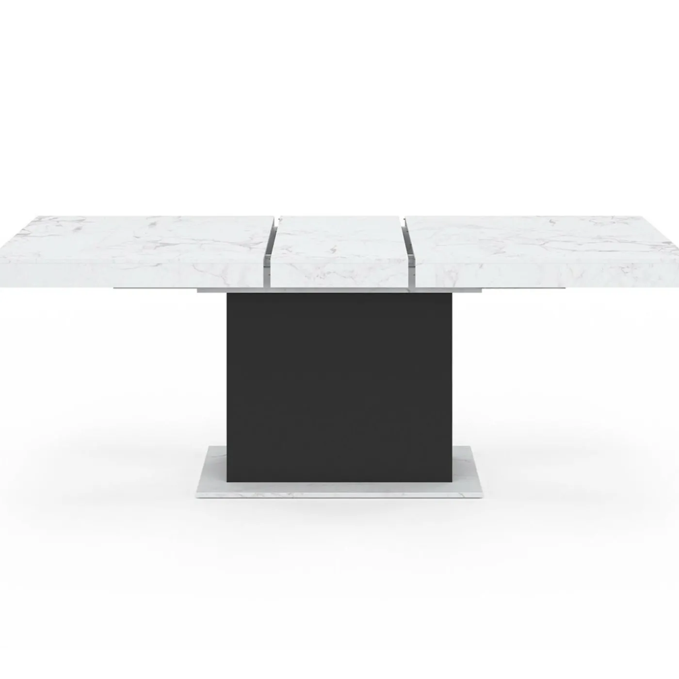 Table à manger extensible 160-200 cm 6-10 personnes plateau effet marbre blanc pied noir