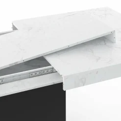Table à manger extensible 160-200 cm 6-10 personnes plateau effet marbre blanc pied noir