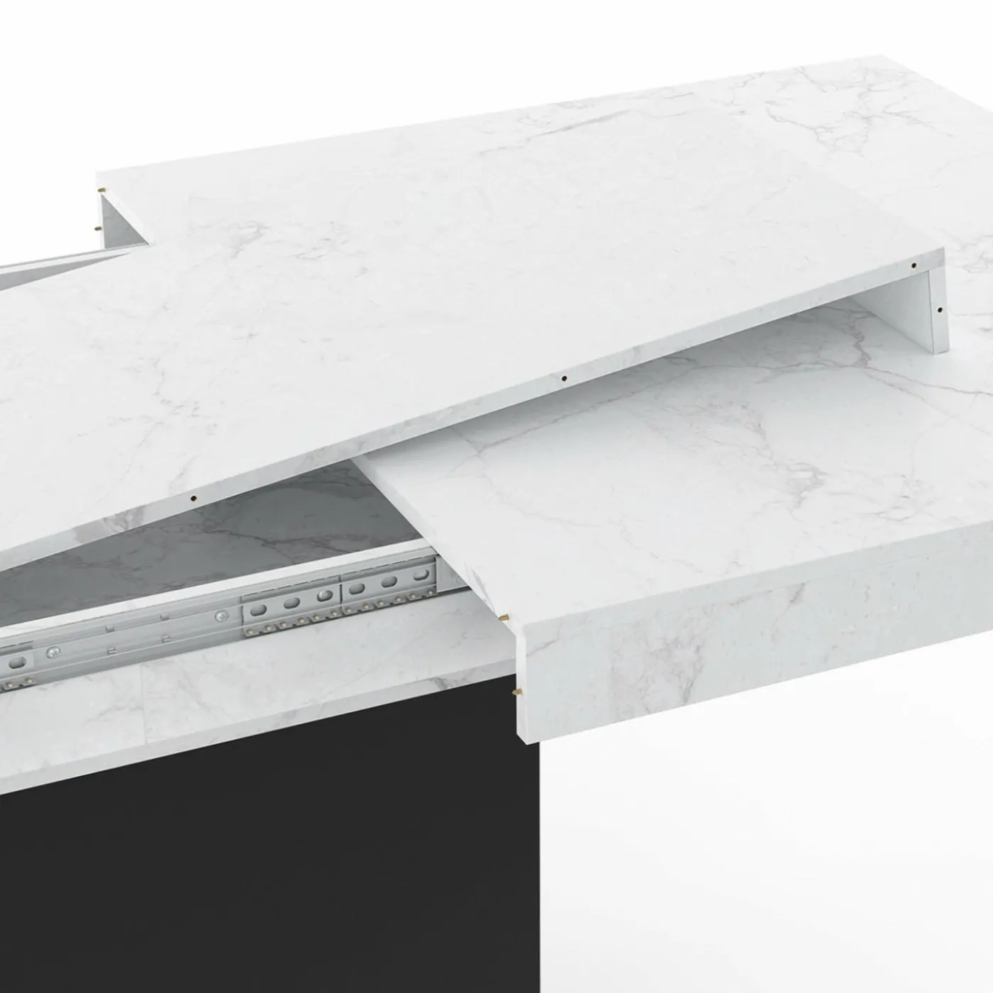 Table à manger extensible 160-200 cm 6-10 personnes plateau effet marbre blanc pied noir