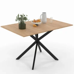 Table à manger extensible carrée 80-120 cm 4-6 personnes pied araignée bois et noir