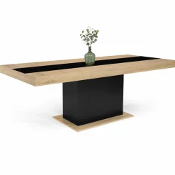 Table à manger extensible bois et bande centrale noire 6-10 personnes
