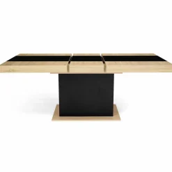 Table à manger extensible bois et bande centrale noire 6-10 personnes