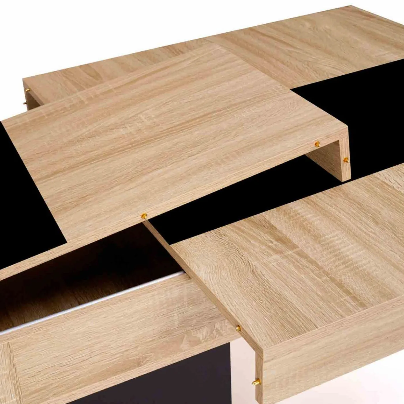 Table à manger extensible bois et bande centrale noire 6-10 personnes
