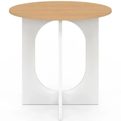 Table à manger fixe ronde 4 personnes pied arc blanc et bois 80 cm