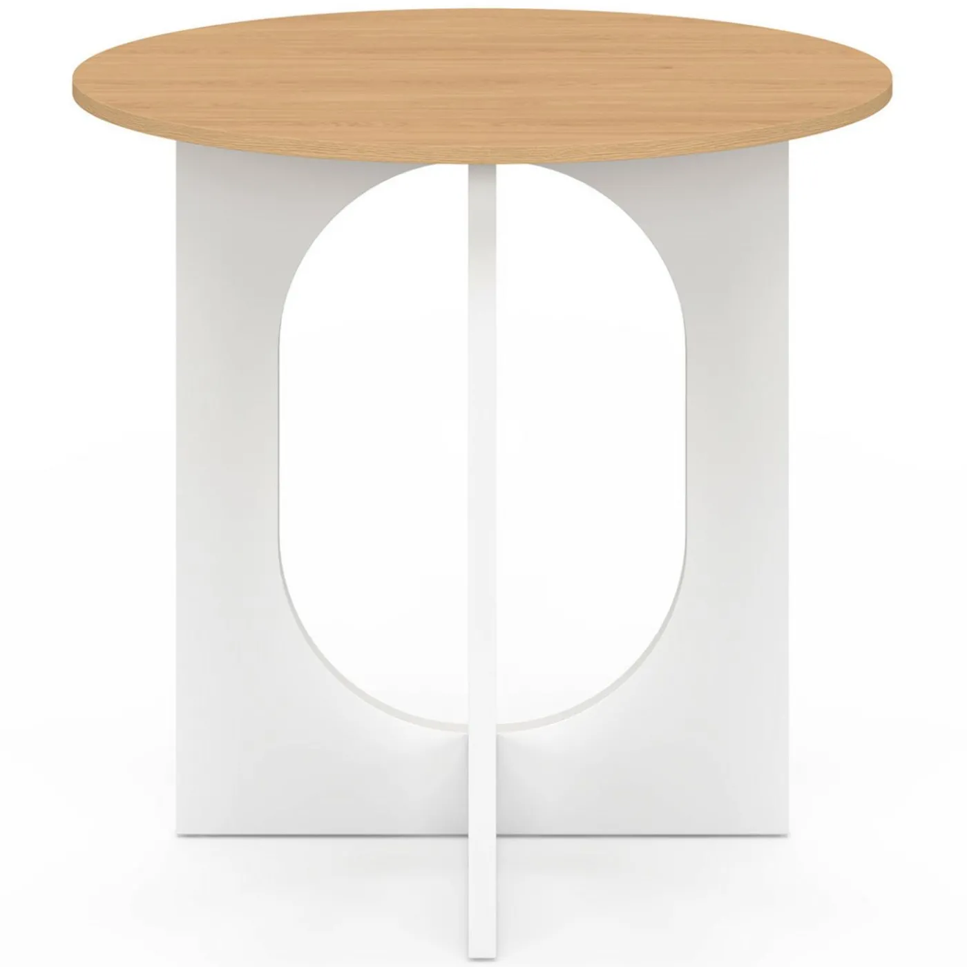 Table à manger fixe ronde 4 personnes pied arc blanc et bois 80 cm