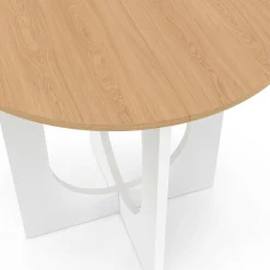 Table à manger fixe ronde 4 personnes pied arc blanc et bois 80 cm