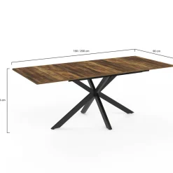 Table à manger industrielle extensible 6-10 personnes bois foncé 160-200 cm